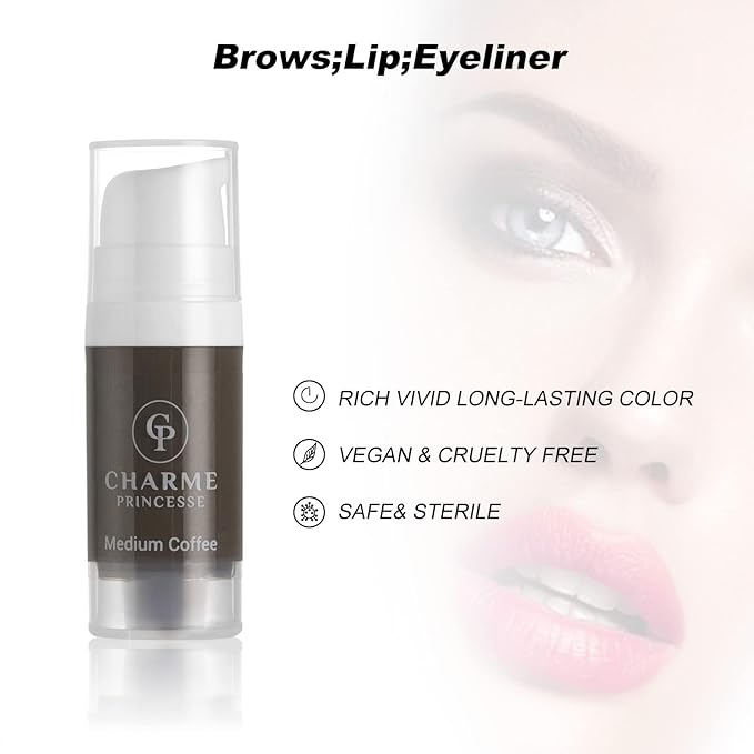 Charme Princesse Pigment Permanent Ink Micropigment Cosmetic Ink Eyebrow Eyeliner Lips Cosmetic Medium Coffee Color Pigment Hand Extruded 10ml PI603-10-006