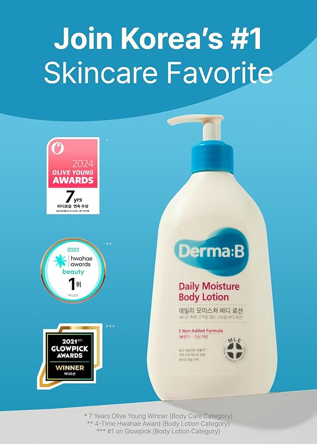 Derma B | Daily Moisture Body Lotion | Body Cream for Dry Skin | Long-Lasting Body Moisturizer for Sensitive Skin | 13.5 fl oz (400ml)