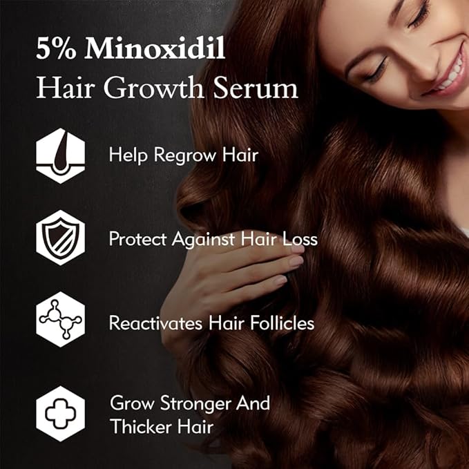 Ruahouine Hair Growth Treatment for Thicker Longer, 5% Minoxidil Biotin Hair Growth Serum Oil for Men and Women, Prevents Hair Loss and Thinning, 2.11 fl.oz