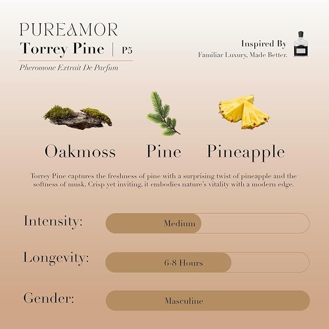 PUREAMOR Pheromone Perfume for Women, Torrey Pine Extrait de Parfum - Long Lasting Fresh Woody Scent, 30% High Concentration, Full Size Fragrance Spray, 1.0 oz / 30 ml