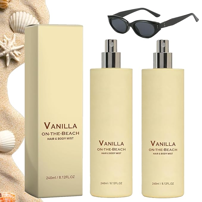 Vanilla Beach Fragrance Spray, Vanilla on the Beach Hair and Body Mist, Natural Vanillas & BeachScent, Long-Lasting Fresh Fragrance (2PCS)