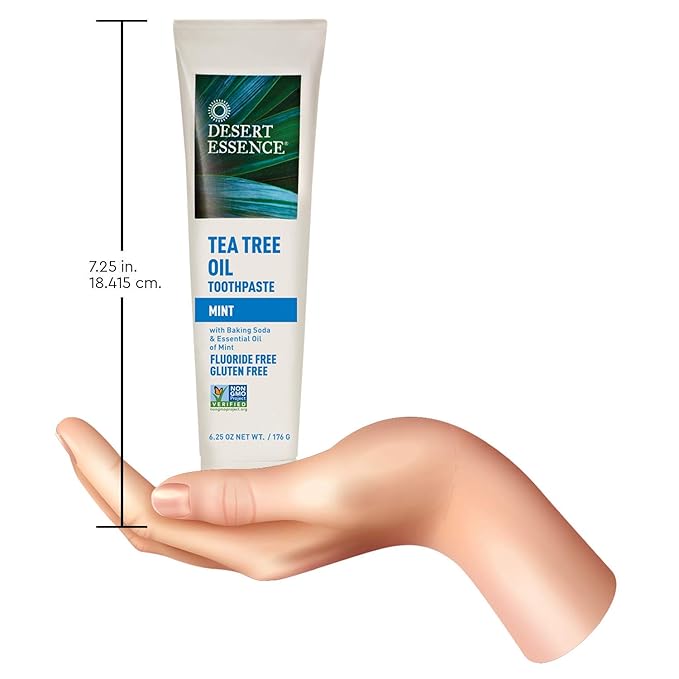 Desert Essence Tea Tree Oil Toothpaste - Mint - 6.25 Oz - Refreshing Taste - Deep Cleans Teeth & Gums - Helps Fight Plaque - Sea Salt - Pure Essential Oil - Baking Soda - Promotes Healthy Mouth