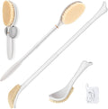 Foot Brush & Back Scrubber Set, 27.5'' Adjustable Foot Scrubber for Shower, 18.9'' Shower Back Scrubber with 3-Length Usage, Great Aid for People with Limited Mobility(White Set)