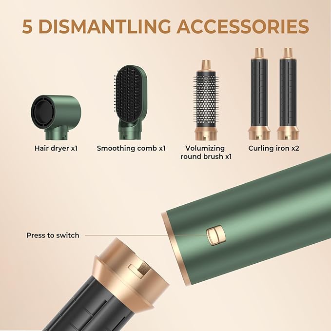 5 in 1 Hair Dryer Brush, Air Style Wrap Hair Styler, Negative Ion Blow Dryer, Hot Air Brush for Blow Drying, Hair Brush for Blow Drying, All-in-One Hair Styling Tool, Volumizing, Straightener & Curler