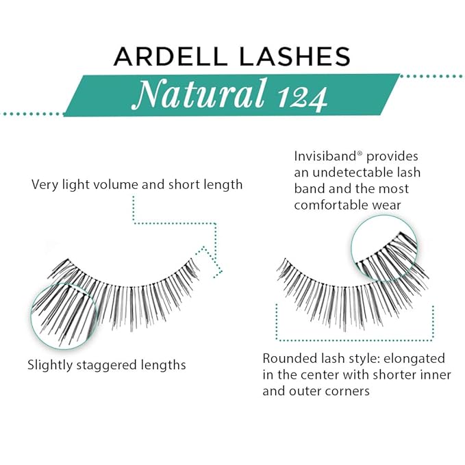 Ardell Natural False Eyelashes 124 - Black, Soft & Lightweight Strip Lashes, Easy to Apply, Comfortable Wear, 4 Pack