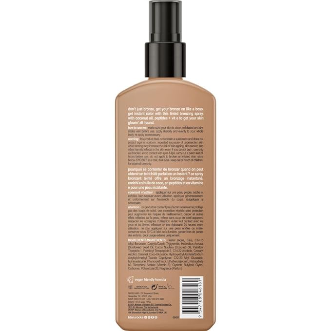 b.tan Sun Tanning Lotion Spray | Bronzed Like a Boss - Brown Outdoor Bronzing Accelerator, Best Tan Intensifier, No SPF, Packed with Coconut Oil, Peptides, & Vitamin E, Australian Brand, 8.45 Fl Oz