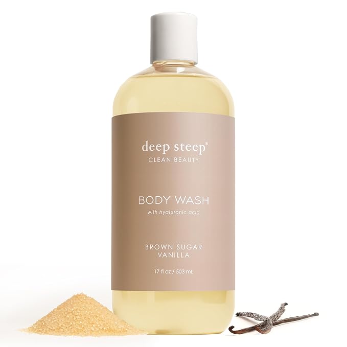 Deep Steep Brown Sugar Vanilla Body Wash, Hydrating Shower Gel with Hyaluronic Acid & Shea Butter for Sensitive Skin, Bodywash for Women & Men, 17 Fl Oz, 1-Pack