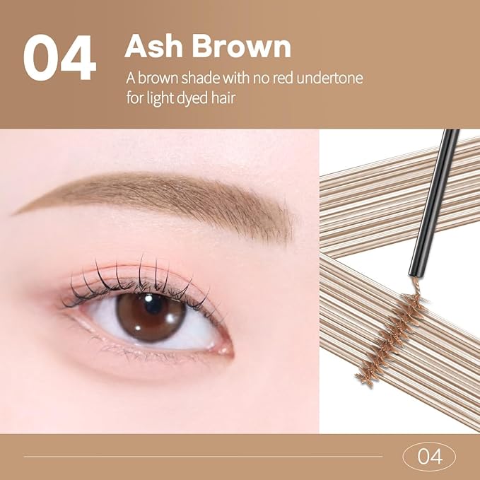 PERIPERA Speedy Skinny Brow Mascara (04 ASH BROWN), Tinted Eyebrow Mascara with Slim Precision Brush, Clump-Free Natural Brows, K Beauty, Korean Makeup