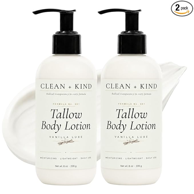 Vanilla Tallow Body Lotion 16 oz Family Size — Hydrating Non-Toxic Body Moisturizer & Cream, Grass-Fed Beef, Organic Shea, Jojoba, Coconut MCT & Aloe for Dry Sensitive Skin