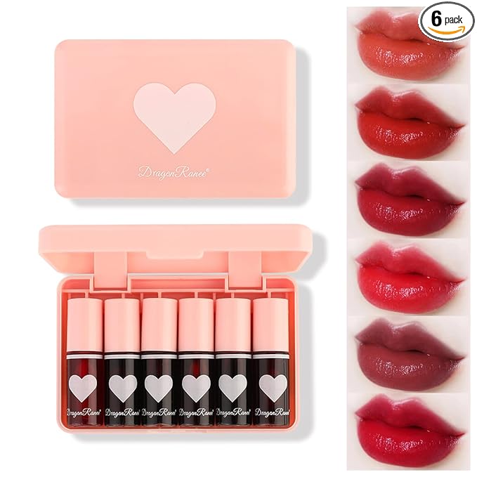 Eakroo 6 Colors Lip Tint Stain Mini Liquid Lipstick, Korean Lip Gloss for Women, Liquid Blush, Lip Plumper Gloss, Lip Makeup, Non-Stick Cup, Lightweight, High Pigment, Long-Lasting, Vivid Color