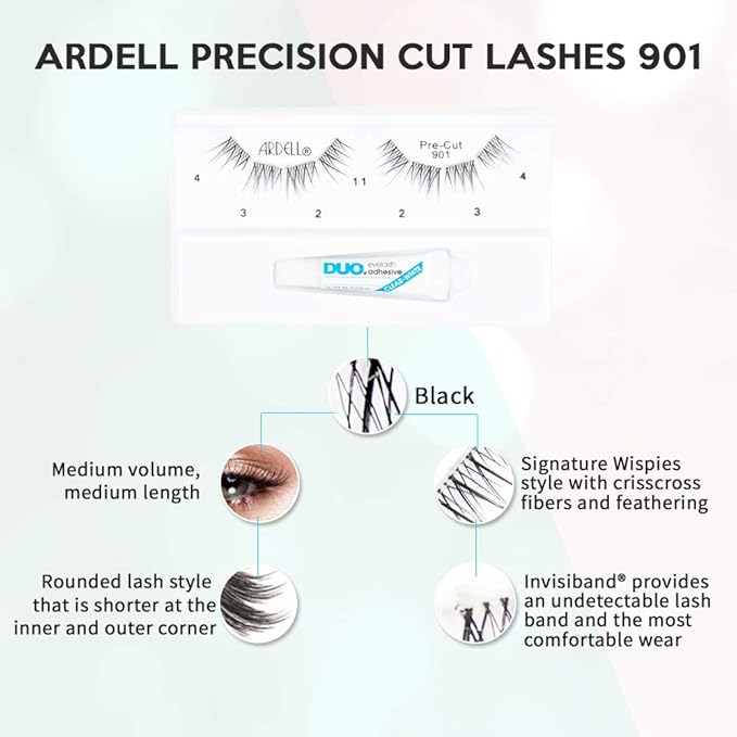Ardell Pre-Cut False Lashes 901 with Free Duo Adhesive, 4 Packs
