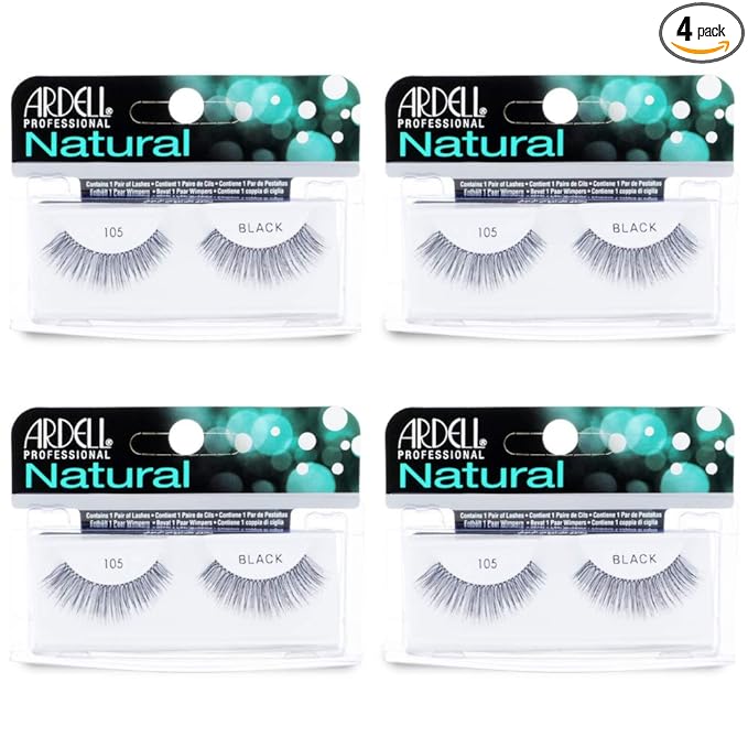 Ardell Natural False Eyelashes 105 - Black, Lightweight, Full Volume Strip Lashes for Eye-Enhancing Look, 4 Pack