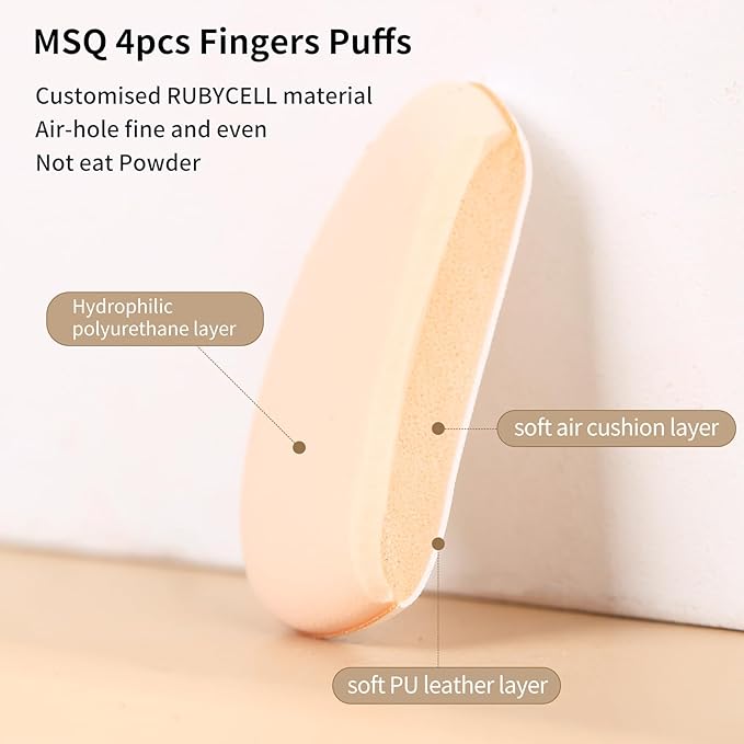 MSQ Mini Powder Puff 4PCS Finger Puff Drop-Shaped Mini Makeup Puff Mini Makeup Sponges for Foundation Concealer Reusable Loose Powder Puffs for Women&Girls