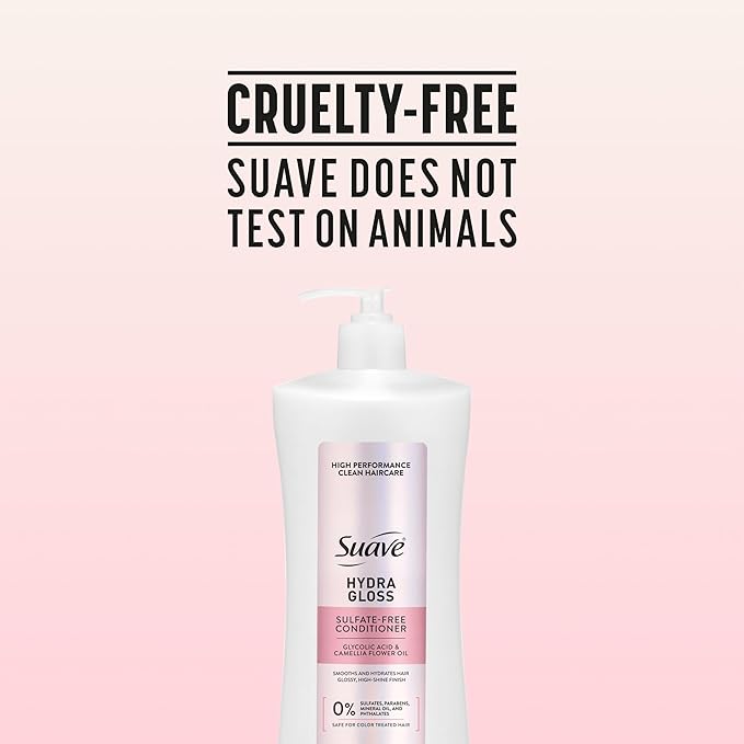 Suave Hydra Gloss Sulfate Free Conditioner with Glycolic Acid & Camellia Flower Oil for Hydrated, Smooth, Glossy Shine, 4 Count, 28 FL OZ