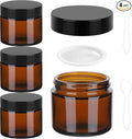 Accmor Glass Jars with Lids, 4 Pack 2 OZ Amber Makeup Sample Container with Inner Liners & Spatulas, Leak Proof Round Travel Cosmetic Storage for DIY Making Lotions, Creams, Body Scrub, Bath Salts