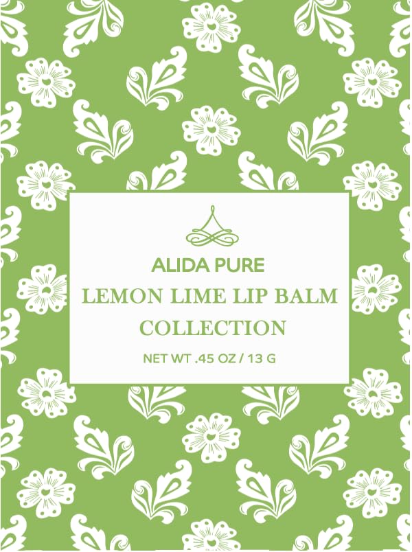 Lemon Lime Lip Balm Collection, Vegan Set, Bees Wax Free, Organic Jojoba and Avocado Oil, Vitamin E, Moisturizer for Dry Cracked Lips, 3 Tubes per Set