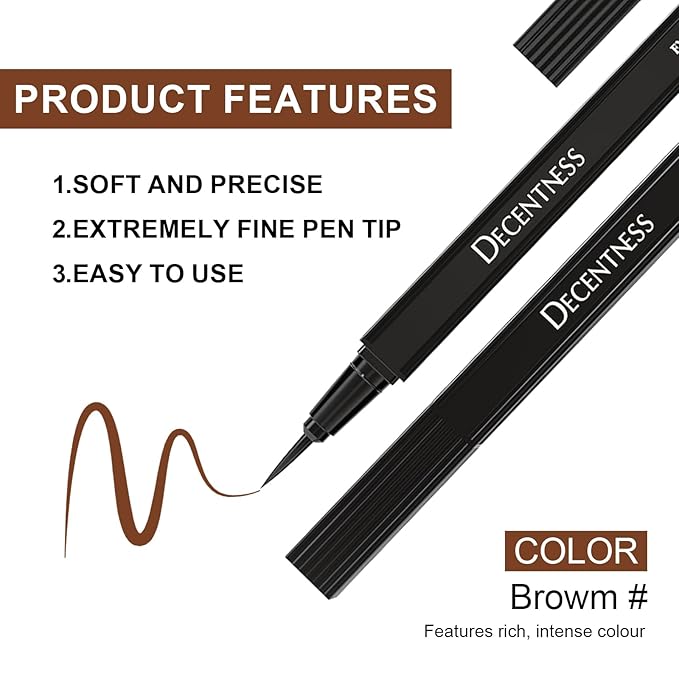 DECENTNESS Liquid Eyeliner, Eyeliner Pen with Ultra-fine Tip,Waterproof Long Lasting Makeup, Brown, 0.02 fl oz