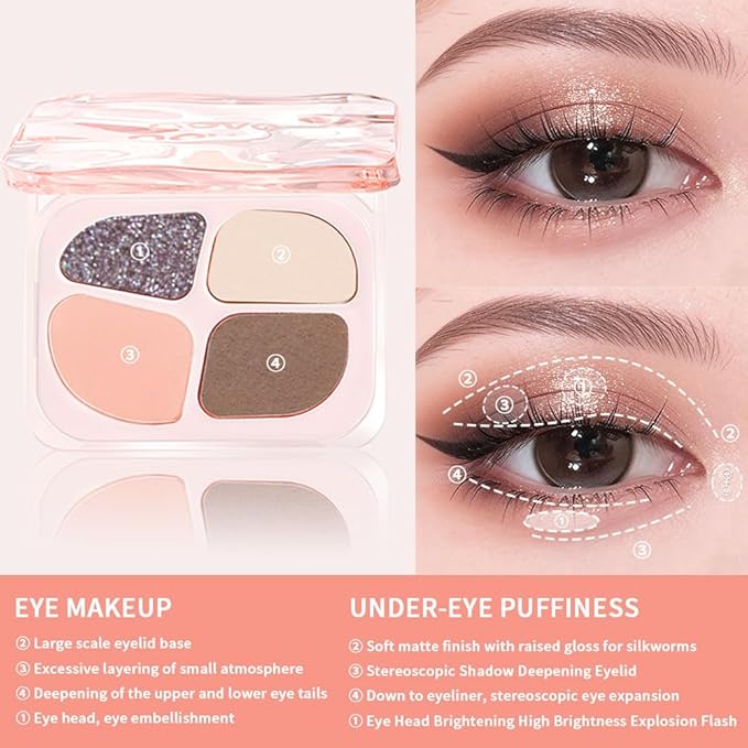 Matte Eyeshadow Palette, 4 Color High Pigment Blendable Eye Shadow Makeup For Older Women, Shimmer Eyeshadow Palette Makeup (04#, Pack of 1)