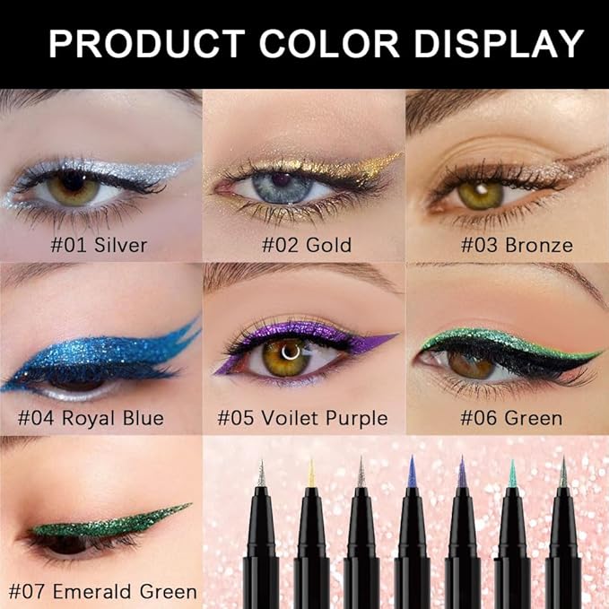 evpct 1Pcs Silver Glitter Sparkling Liquid Eyeliner, Metallic Shimmer Light Silver Eyeliner Liquid Eye Liner Eyeshadow Pencil Face Body Glitter Makeup, Longwear Waterproof, Fake Eyelashes Mascara