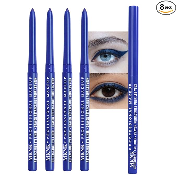4Pcs Retractable Creamy Eyeliner & Eyeshadow Sticks for Women, Black White Brown Blue Purple Green Gray Colors, Ultra Pigmented Eye Pencils, Matte Satin Finish,Vegan (4 Pcs: 07# Blue)