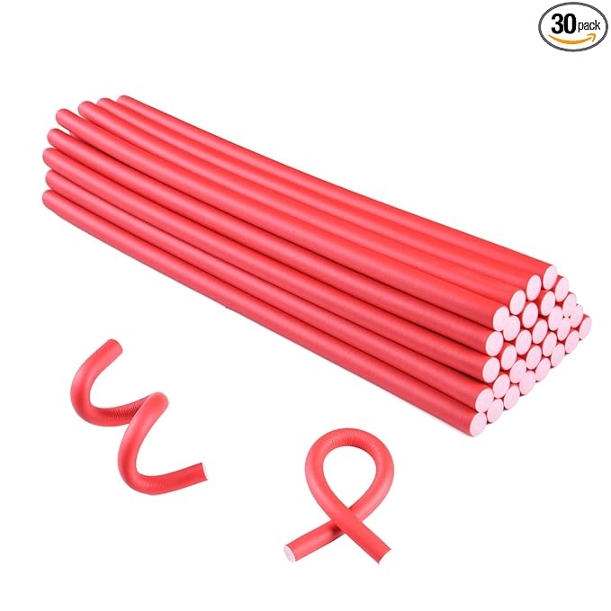 30PCS 9.45" Flexible Hair Rollers Flexi Hair Rods Foam Curlers Heatless Bendable Twist Flexirod for Short Medium and Long Hair (0.47 x 9.45 Inch, Random Color)