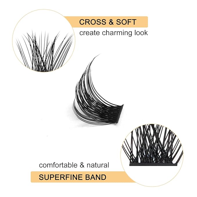 QUEWEL Lash Clusters 72 Pcs Cluster Lashes Wide Stem Eyelash Clusters C/D Curl 8-16mm DIY Eyelash Extensions Mega Style for Self Easy To Use at Home (Mega-D-16)
