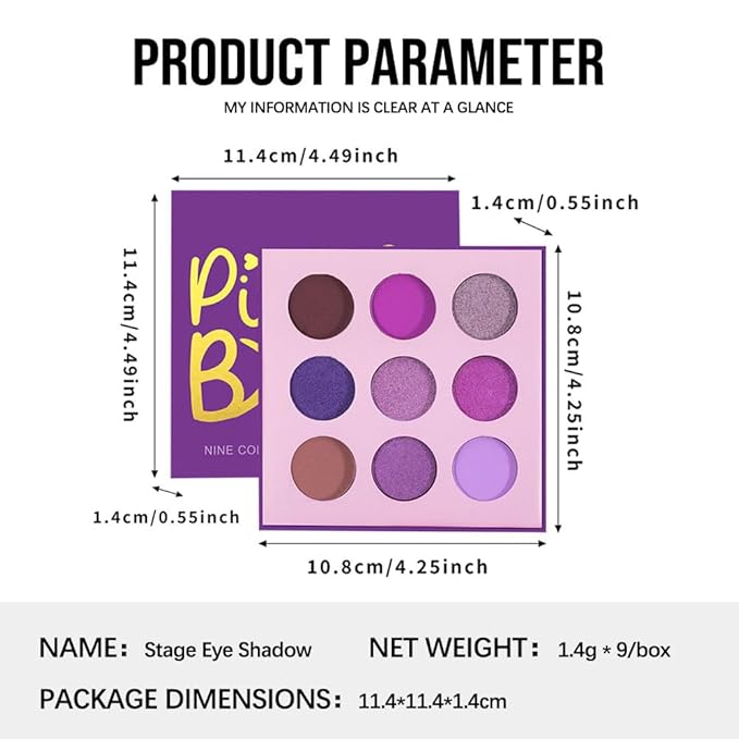 9-Color Purple Eyeshadow Palette–High Pigment Matte Shimmer Glitter Eyeshadow Palette in Magenta, Lavender, Lilac, Violet & Taupe,Long-Lasting Waterproof, Blendable for Creative & Everyday Looks