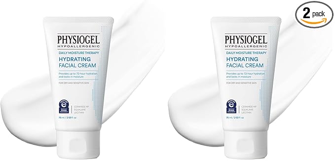 PHYSIOGEL Daily Moisture Therapy Hydrating Facial Cream, Lightweight Face Moisturizer with Ceramide, 72H Lasting Hydration, For Dry & Sensitive Skin, 2.5 fl. oz. (Pack of 2)