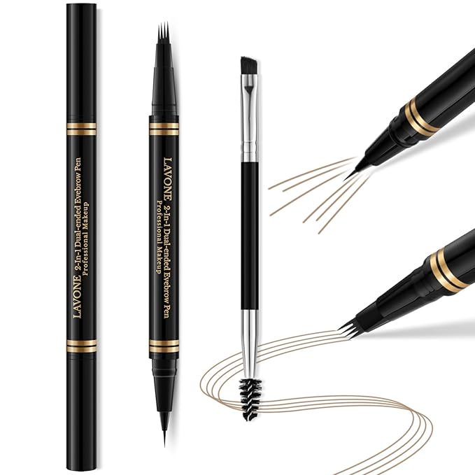 Eyebrow Pen,2-in-1 Waterproof Eyebrow Pencil with 4 Tip Microblading Brow Pen and Ultra-Precise Brow Pencil,with Dual-ended Eyebrow Brush,Eyebrow Makeup for Natural Looking - Taupe