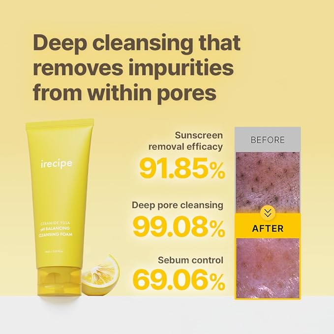 Yuja Ceramide pH Balancing Cleansing Foam, Low pH Facial Cleanser for Sensitive Skin, Soft Bubble foam, Korean Vegan Makeup Remover, 5.07 fl oz