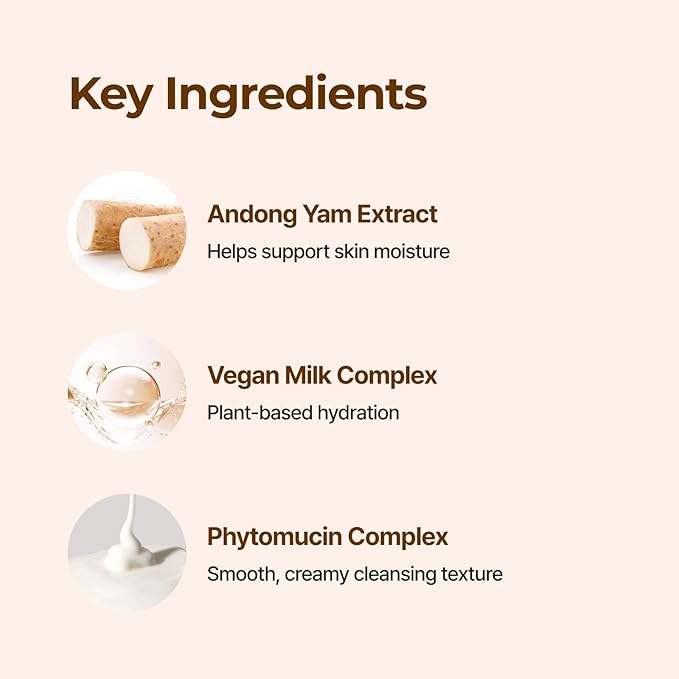 IsNtree Yam Root Vegan Milk Cleanser 220ml, 7.43 fl.oz | Korean Facial Cleanser for Sensitive Skin | Rich & Creamy Texture | Hydrating & Mild | Vegan & Cruelty-Free Skincare