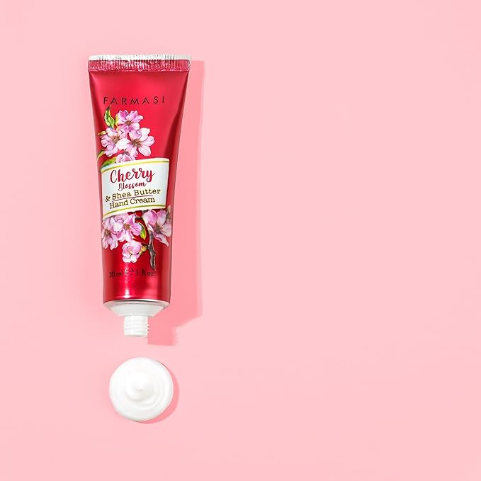 FARMASi Hand Cream with Shea Butter, Deep Moisturizing Hand Lotion for Dry Hands, Fast-Absorbing Lightweight Formula, Daily Hand Care, Travel Size, 1 fl oz, Cherry Blossom & Shea Butter