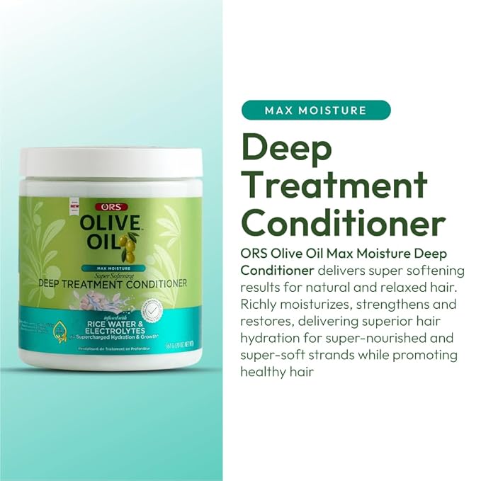 ORS Olive Oil Max Moisture Deep Treatment Conditioner with Rice Water & Electrolytes 20.0 Ounces (Pack of 2)