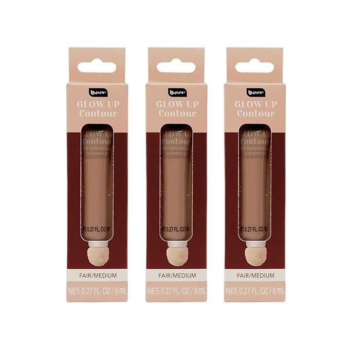 b.pure Glow Up Liquid Contour Wand | Hyaluronic Acid & Vitamin E | Blendable, Buildable Formula | Fair/Medium, 0.27 oz, 3-Pack