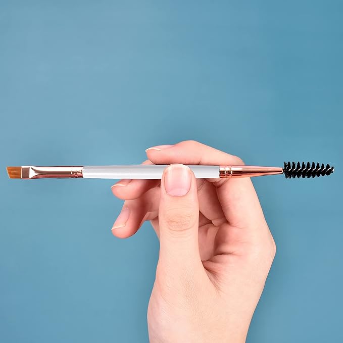 Duo Eyebrow and Eyelash Brush - Spoolie and Angled Brow Brush for Eye Makeup (5pcs, White)