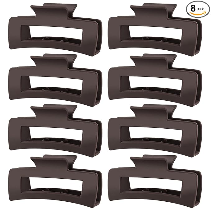 TOCESS Hair Claw Clips for Women - 8PK Large Neutral Matte Square Jumbo Hair Clips for Thick, Thin, Long, Short, Curly Hair Girls, Big Jaw Clip Set for Daily Use(Mocha Brown)