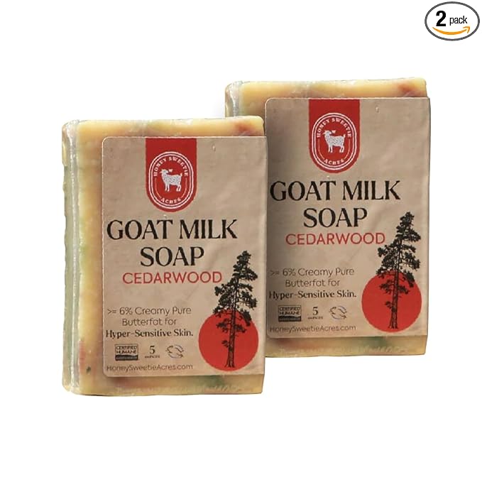 Honey Sweetie Acres 2-Pack Cedarwood Goat Milk Soap - Handmade 5 oz Bar, Made with Natural Ingredients, Moisturizing & Gentle, Made in the USA