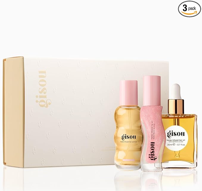 Gisou Honey Gloss On The Go Travel Set, Wildflower Honey Hair Perfume, Watermelon Sugar Lip Oil, Hair Oil, Shine-Boosting
