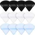 Maitys 12 Pcs Powder Puff Triangle for Face Makeup Cosmetic Loose Powder Puff Velour Soft Body Washable Reusable Foundation Sponge Wet Dry Makeup Tool for Women(Small,Black, White, Blue)