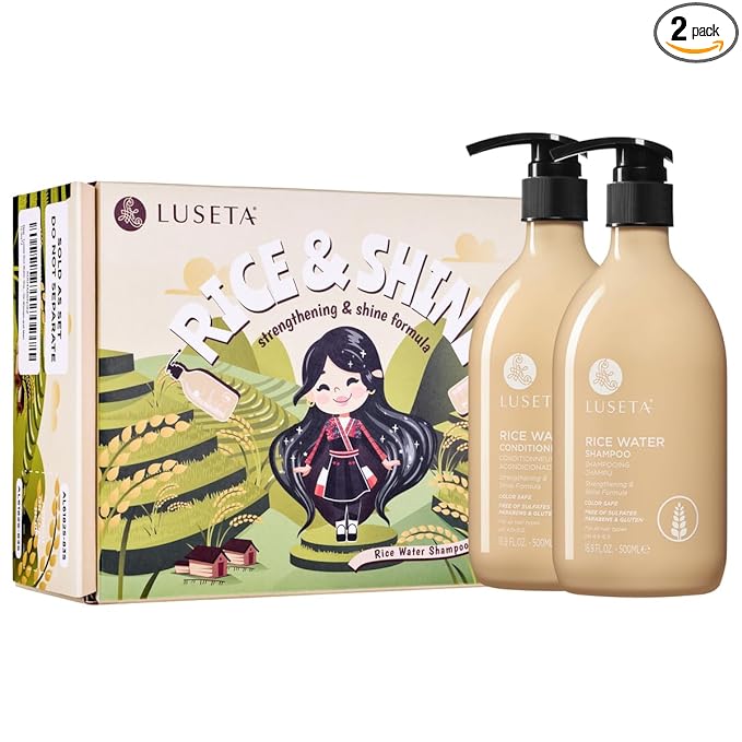 LUSETA Rice Water Shampoo and Conditioner Set for Hair Volume, Strengthening, Nourishing for Hair, Hydrating & Frizz Control, Revitalizes Shine, for All Hair Types Women and Men 16.8oz*2