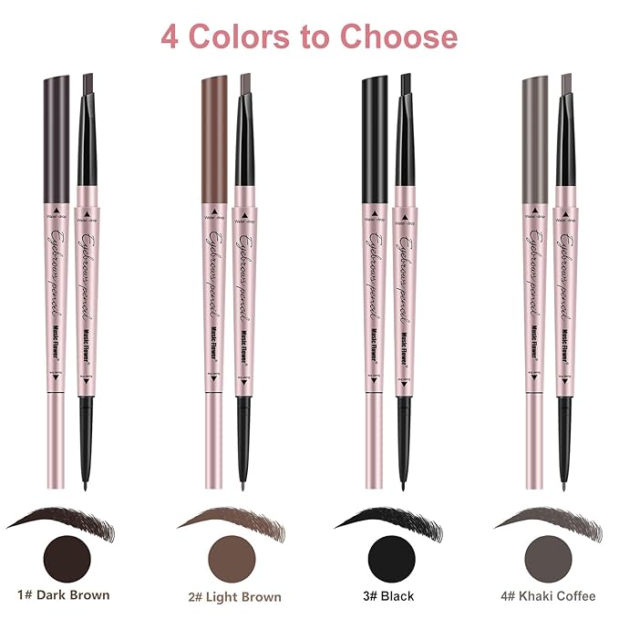 Eyebrow Pencils 2-Pack, Professional Brow Pencil Dual Tips Retractable Waterproof Natural Eye Brows Makeup, Khaki Brown