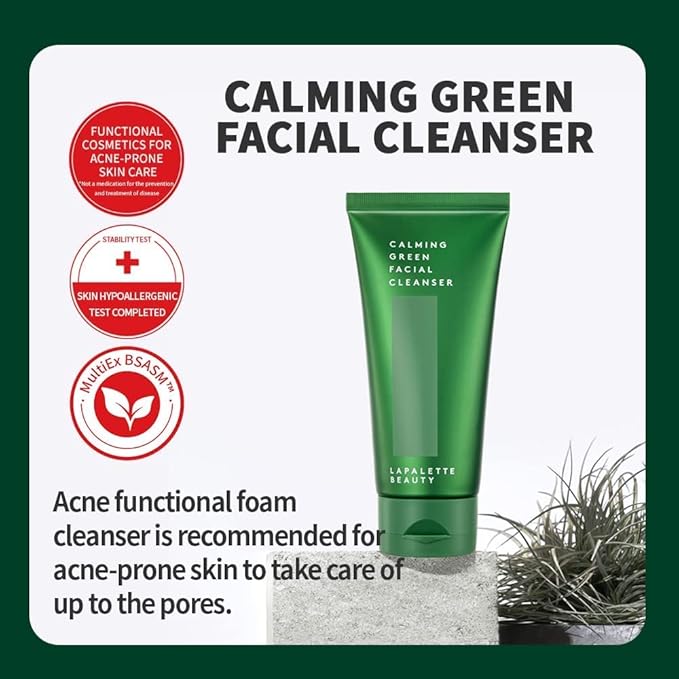 lapalette Calming Green Facial Cleanser | BHA & Green tea | Mild Cleansing Foam | Hydration & Soothing | Cruelty-Free, Paraben-Free | Korean Skin Care 120ml / 4.05 fl. oz.
