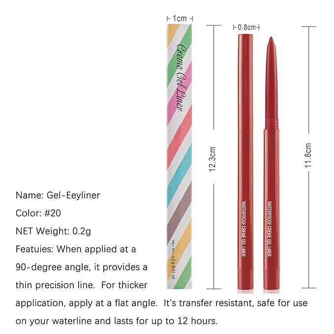 Eyeliner Pencil, Waterproof Eyeliner Long-lasting, Red-Shine Eyeliners, High-Pigmented Colorful Eyeliners Easy To Use Eye Liner Pen for Women