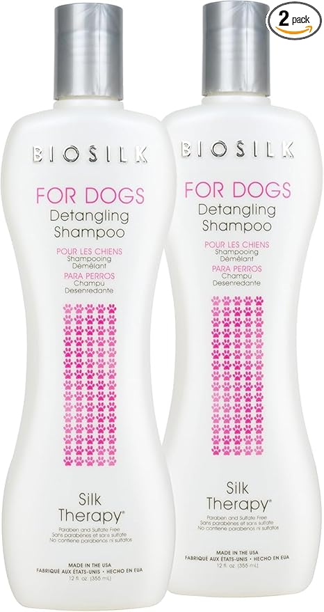 BioSilk for Dogs Silk Therapy Detangling Shampoo, Cleans and Moisturizes, Dematting Shampoo with Silk Proteins and Coconut Oil, No Parabens, pH Balanced, Made in USA, 12 Fl Oz - 2 Pack