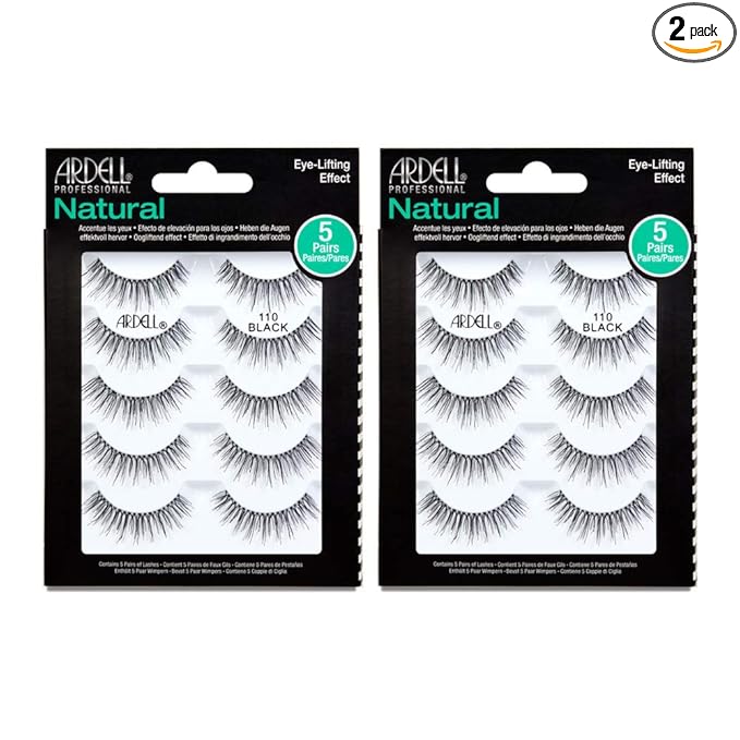 Ardell False Eyelashes 110 Black - Eye-Lifting Effect Eye Makeup, Natural Look Strip Lashes - 5 Pairs, 2 Pack