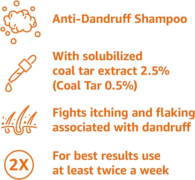 Amazon Basics Therapeutic Plus Coal Tar Anti-Dandruff Shampoo, Treats Psoriasis, Seborrheic Dermatitis, Itching and Flaking Scalp, 0.5% Coal Tar, 16 Fl Oz, Pack of 1