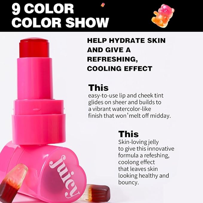 Multi-Use Juicy Love Blush, Cooling Water Jelly Tint Stick, Bouncy Jelly Texture, 3-In-1 Cheek Blush & Eyeshadow & Lip Tinted Long-Lasting Moisture - 1,000+ Swipes Per Stick (#07)