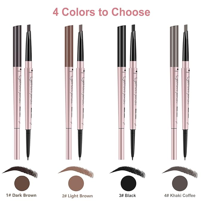 Eyebrow Pencils 2-Pack, Professional Brow Pencil Dual Tips Retractable Waterproof Natural Eye Brows Makeup, Black