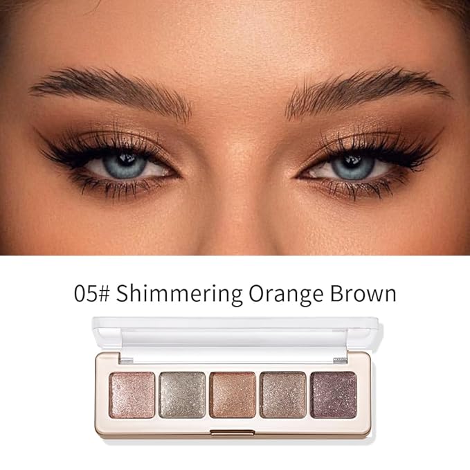 Glitter Shimmer Eyeshadow Palette – High Pigment Sparkly Metallic Eye Makeup Rose Quartz, Silver Champagne, Coral Pink, Taupe Gold & Plum Silver Shades, Long-Lasting Festival Party Eye Glitter Palette