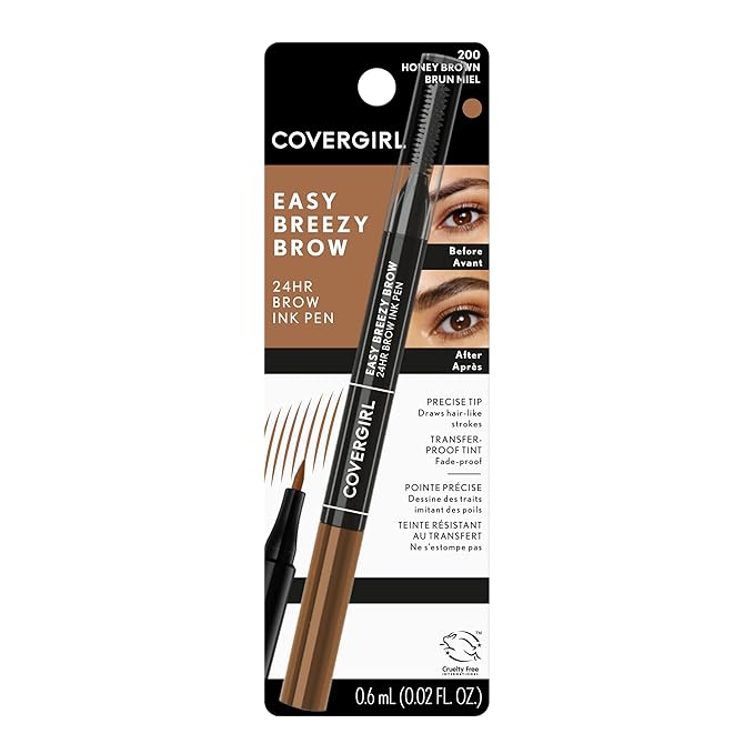 COVERGIRL - Easy Breezy Brow 24HR Brow Ink Pen™, dual applicator, ultra-precise felt-tip, spoolie comb, water-resistant, lightweight, 100% Cruelty-Free